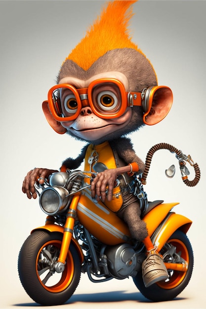 Monkey that is sitting on a motorcycle generative ai