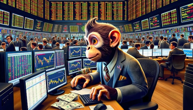 monkey trading with computer on stock exchange