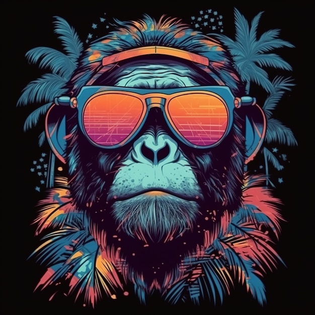 Monkey in a tropical jungle art print