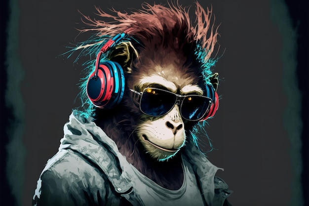 Monkey wearing headphone Generative Ai