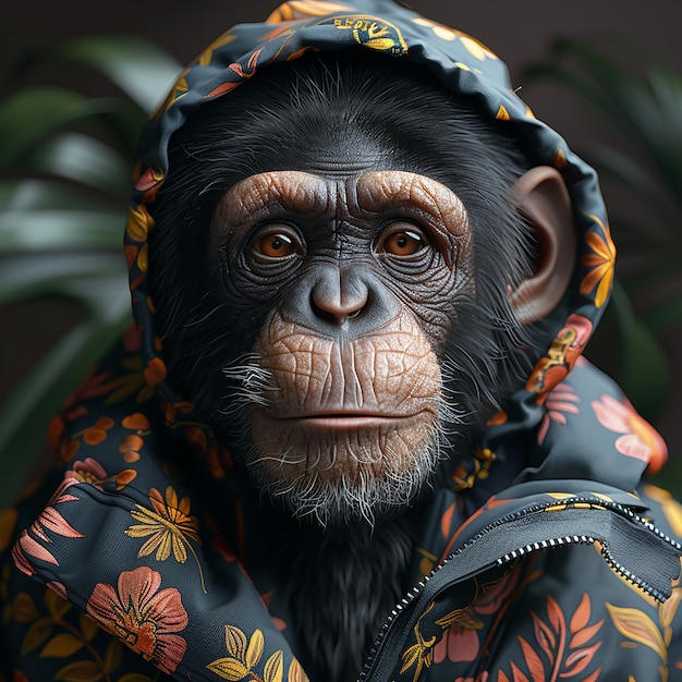 a monkey wearing a jacket with a hat on it