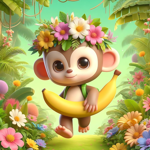 a monkey with a banana on its head is holding a banana