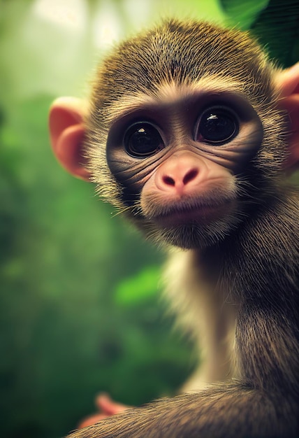 A monkey with big eyes is looking at the camera