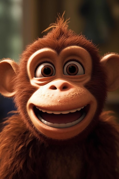 A monkey with a big smile on his face is shown.