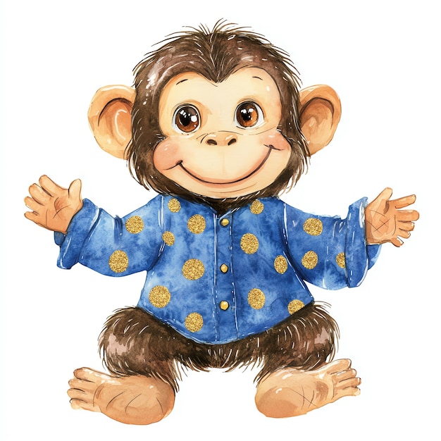 monkey with blue shirt nuresery watercolor