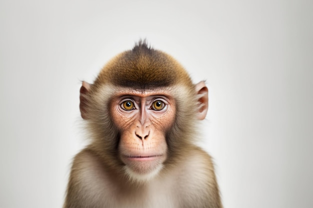 A monkey with brown eyes on a white background