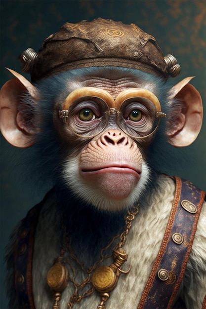 A monkey with a hat and a jacket