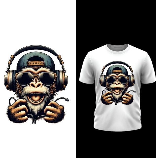 Photo monkey with headphones men tshirt