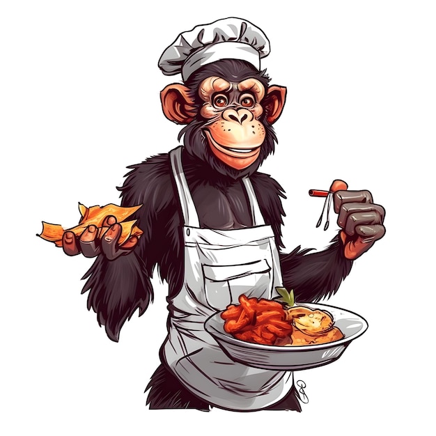 A monkey with a plate of food in his hand