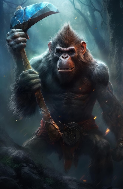 A monkey with a sword in his hand