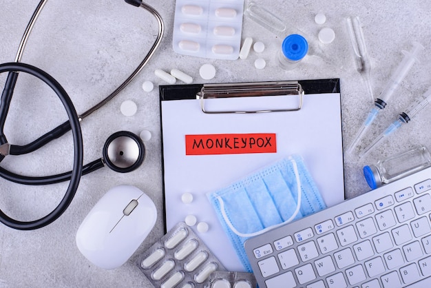 Monkeypox virus concept medical desk