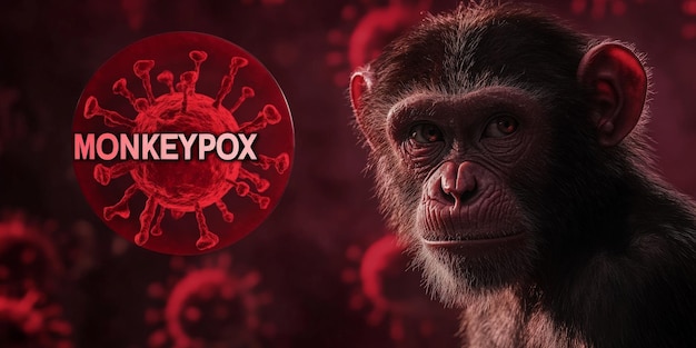 Photo monkeypox virus with its zoonotic origin represented by a monkey