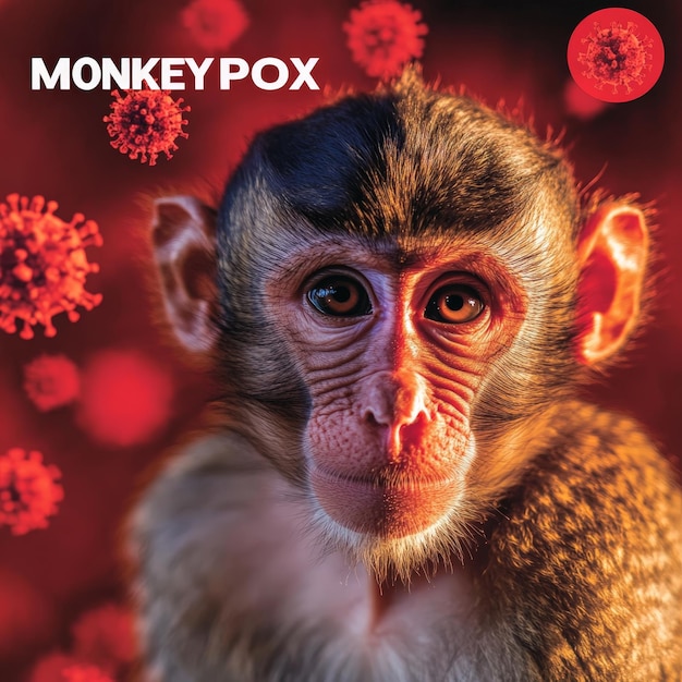 Photo monkeypox virus with its zoonotic origin represented by a monkey