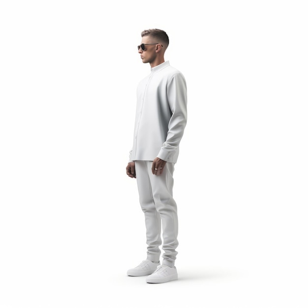 Monochromatic Elegance 2d Rendering Of A Stylish Male In A White Hoodie