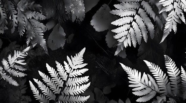 Monochromatic Fern Fronds on a Dark Background