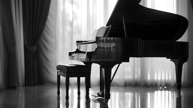 Photo monochromatic grand piano melody with a minimalistic backdrop ai generated illustration