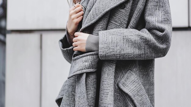 Photo a monochromatic gray outfit featuring a wool coat