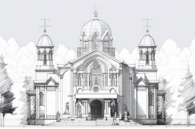 Monochromatic sketch of a cathedral Generative AI