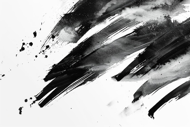 Monochromatic watercolor brushstrokes creating abstract art on clean white surface Expressive simplicity