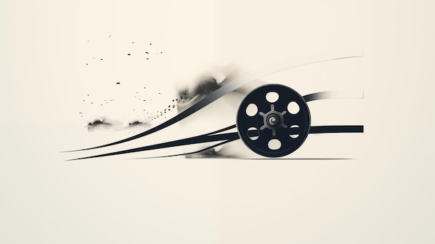 Photo monochrome abstract art featuring a film reel and dynamic motion lines in a minimalist style