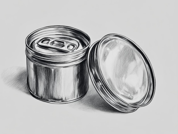 Photo monochrome artistic photography open and closed tin can sketches in black and white