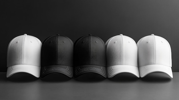 Photo monochrome baseball caps in black and white generative ai