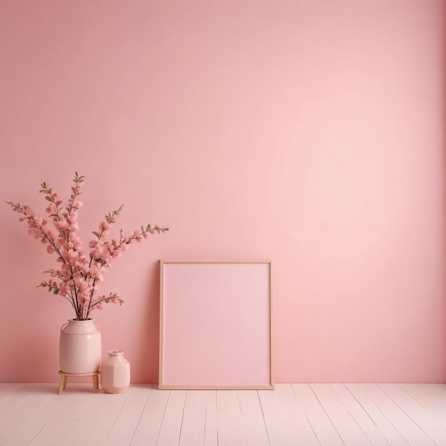 Photo monochrome charm a pink wall framed by a matching pink frame