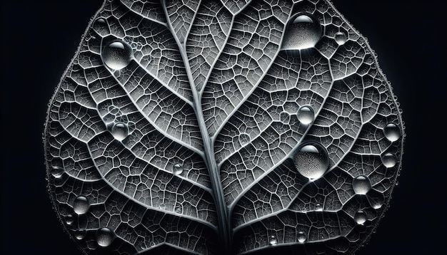 Monochrome Dew on Leaf Veins