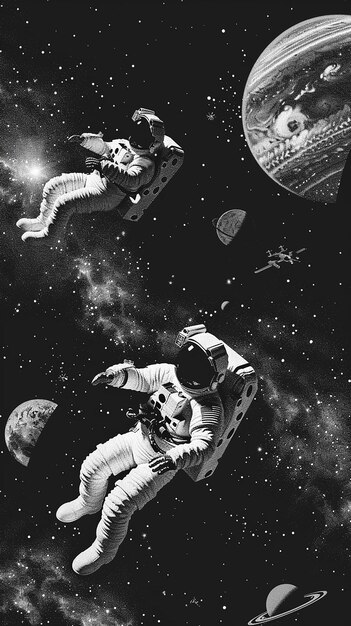 Photo monochrome dot depiction of space exploration