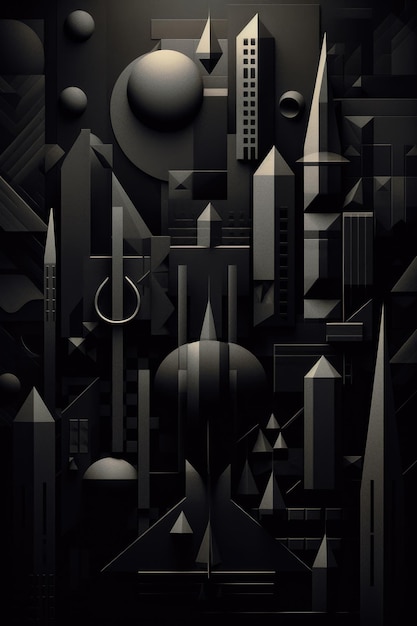 Monochrome geometric shapes on a dark background created with generative ai