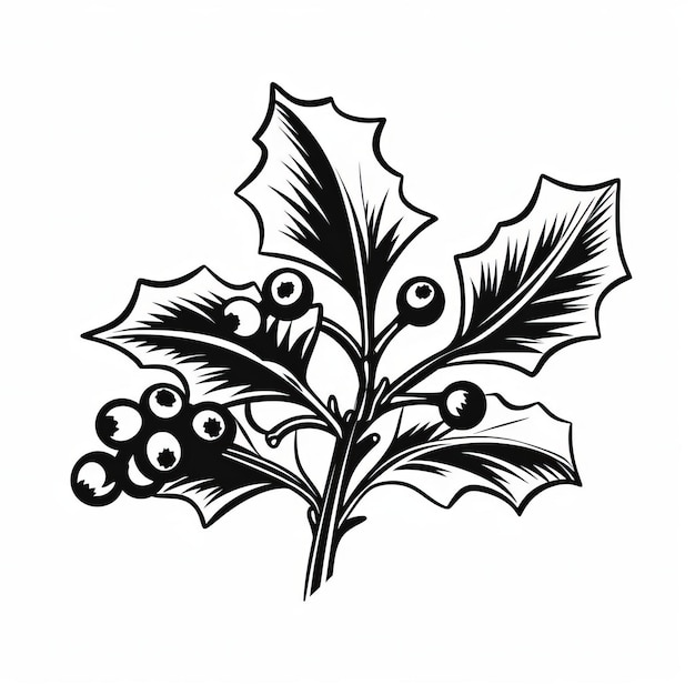 Monochrome Holly Leaves Classic Tattoo Motif In Bold Graphic Style