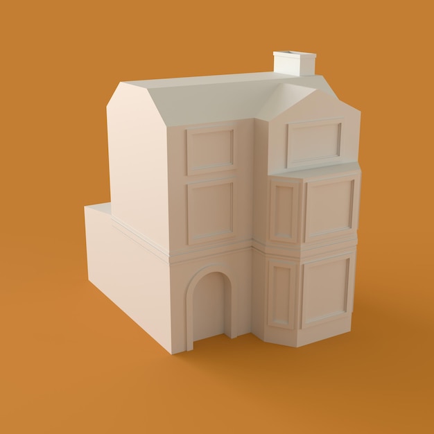 Monochrome House Model on Orange Background 3d Rendering