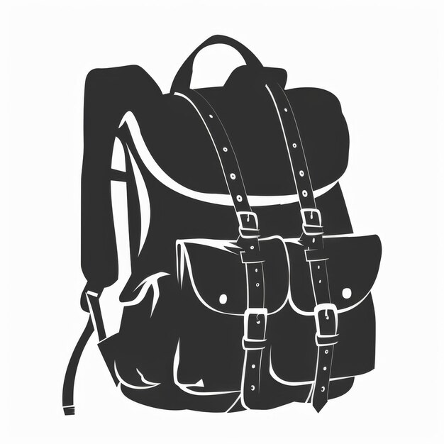 Photo monochrome illustration of a classic backpack with multiple pockets and straps showcasing a detailed and stylish design