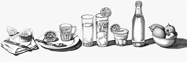 Photo monochrome illustrations of food and beverages