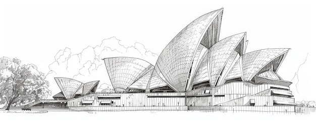 Photo monochrome ink sketch of iconic sydney opera house architecture