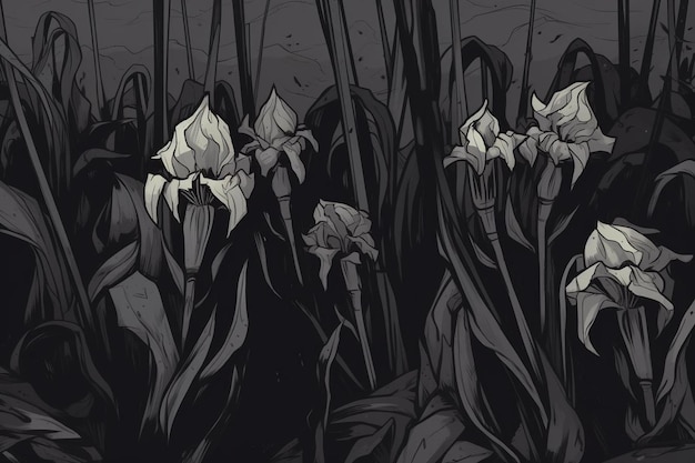 Monochrome irises in a stylish modern art print Spring flower image photography