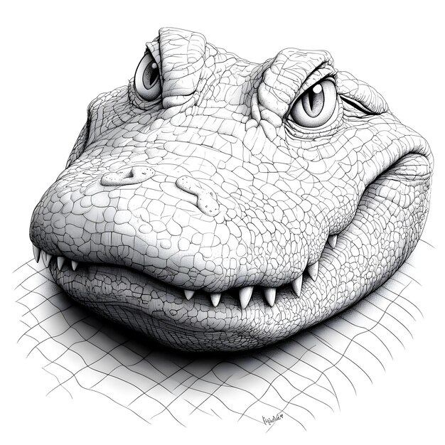 Photo monochrome line art alligator for educational coloring and creative activities