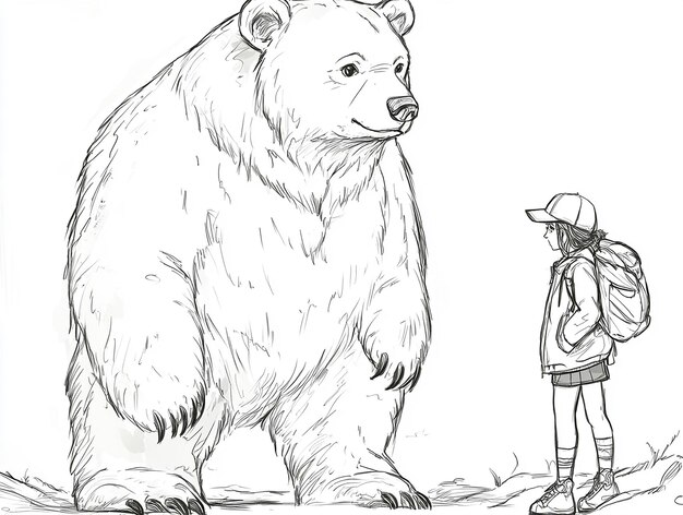 Monochrome line art bear coloring page illustration