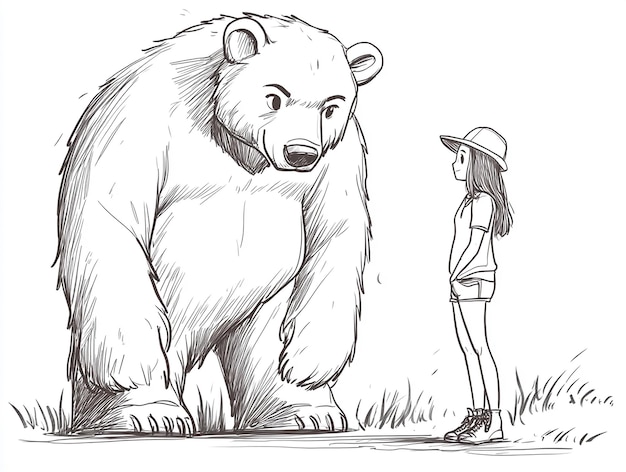 Monochrome line art bear coloring page illustration