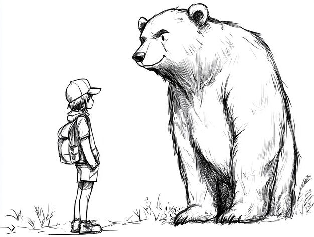 Monochrome line art bear coloring page illustration