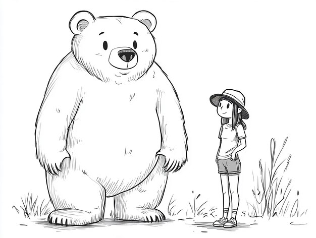 Monochrome line art bear coloring page illustration