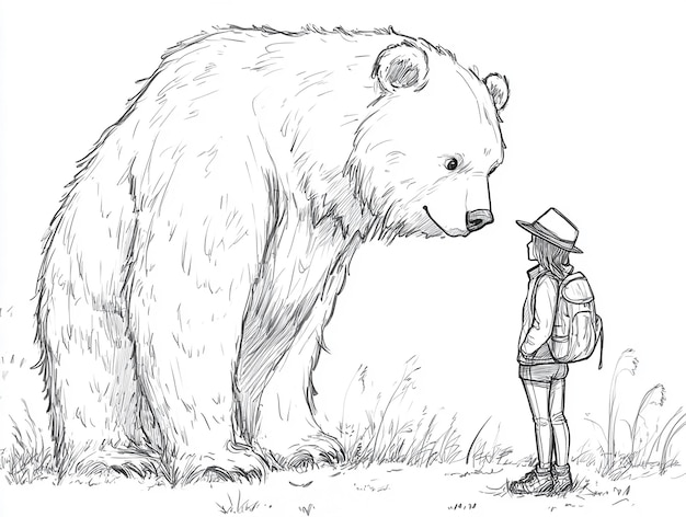 Photo monochrome line art bear coloring page illustration