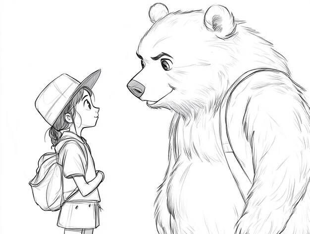 Photo monochrome line art bear coloring page illustration