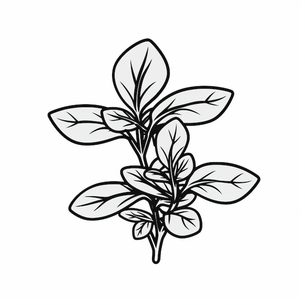 Monochrome Line Art Illustration Of A Red Basil Plant