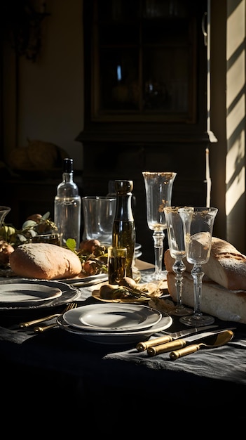 Monochrome Majesty An Artistic Rendering of a Fine Dining Table Setup in Black and White