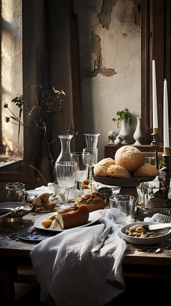 Photo monochrome majesty an artistic rendering of a fine dining table setup in black and white