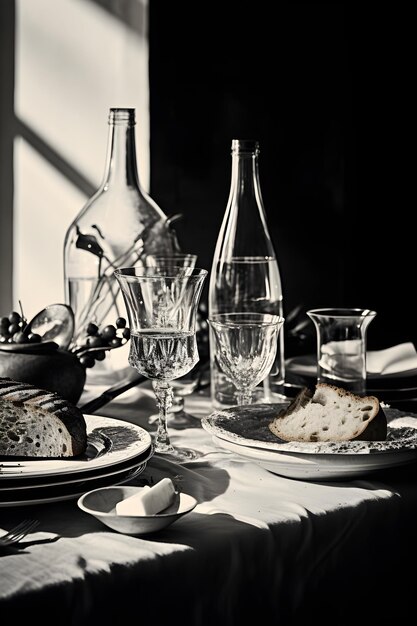 Photo monochrome majesty an artistic rendering of a fine dining table setup in black and white