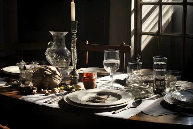 Monochrome Majesty An Artistic Rendering of a Fine Dining Table Setup in Black and White