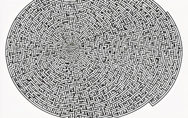 Monochrome Maze Symmetry Simple Thick Line Modern Pattern with Rounded Edges