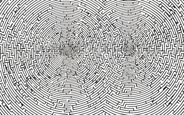 Monochrome Maze Symmetry Simple Thick Line Modern Pattern with Rounded Edges